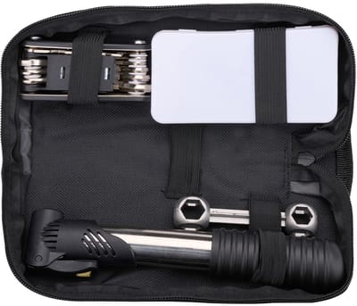 Dunlop Fiets Reparatieset 14-delig - Fiets Gereedschap Set met Mini Pomp en Bandenplakkers - Fietsgereedschap Multitool - Compacte Opbergtas - 22,6 x 10,6 x 6 cm