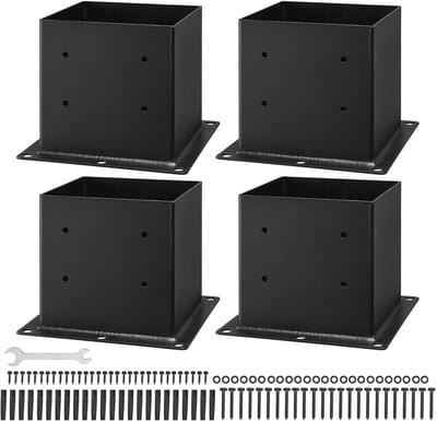 Schroefhulzen, Set Van 4, Paalsteunen Met Binnenmaat 92x92 Mm Voor Palen Van 88,9x88,9 Mm, Slijtvaste Grondhulzen Van Koolstofstaal, Geschikt Voor Paviljoenterrashekwerken