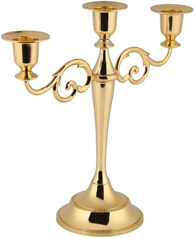 Dailygoods - 3 Armen Kandelaar - Vintage Kandelaar - Elegante decoratie - Goud - Kerstmis en Bruiloft - Perfect voor Diner - 10,5 x 25 cm
