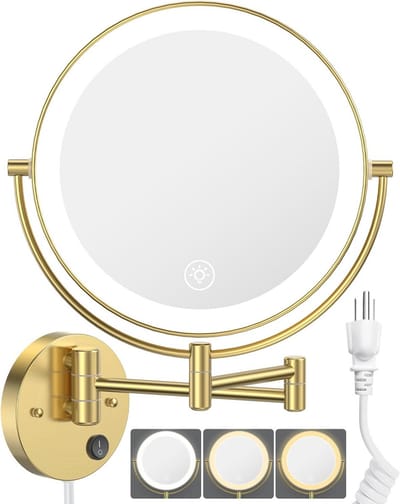 9 Inch Wandgemonteerde Verlichte Make-up Spiegel met 1X/10X Vergroting en Dimbare Lichten