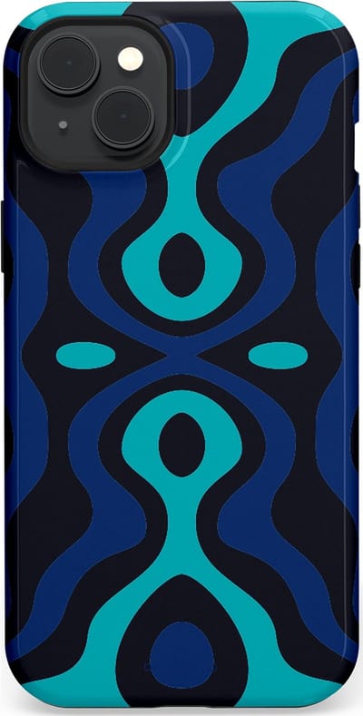 Casetastic Hoesje Geschikt voor Apple iPhone 15 Plus Magsafe - Stijlvolle Beschermende Duo-layer Case - Blauwe Golf Lijnen
