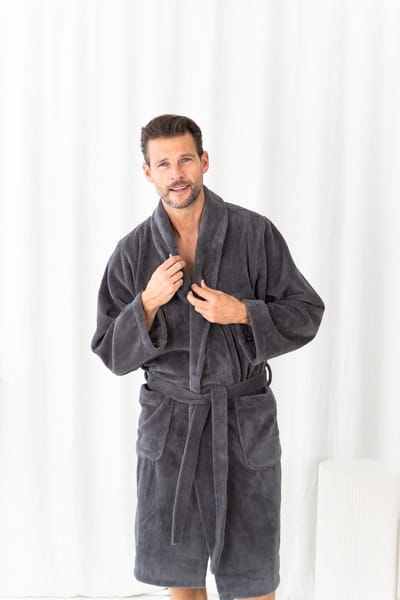 Casilin - Badjas Teddy voor Dames en Heren - Maat S - Voor Volwassen - Met riem - Badstof, Fleece, Katoen - Absorberend - Wasmachinebestendig - Donkergrijs, Grijs