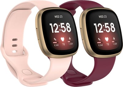 Stravo 2 Stuks Fitbit bandjes - Roze & Wijnrood - M/L (180-220 mm) - Compatibel met Fitbit Sense, Sense 2, Versa 3 & Versa 4 - Zachte TPU Sportbandjes voor Dames & Heren