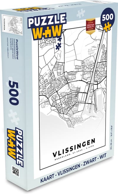 Puzzel Kaart - Vlissingen - Zwart - Wit - Legpuzzel - Puzzel 500 stukjes