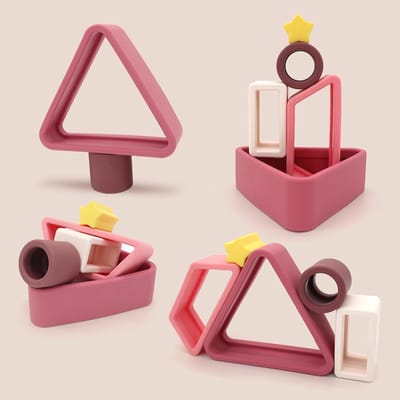 Bloemetje & Bear Siliconen Stapelspel– Educatief Speelgoed – Fijne Motoriek – Geometrisch Sorteerspel – Peuter & Kleuter Cadeau