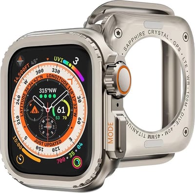 Stravo Titanium Metaal Case Hoesje – Geschikt voor Apple Watch Ultra 49mm – Full Cover Metaal Case / Beschermend Hoesje – Robuuste Bumper Bescherming met Crown – Screenprotector Case voor Apple Watch Ultra / Ultra 2 / Ultra 3 (Titaniumkleur)