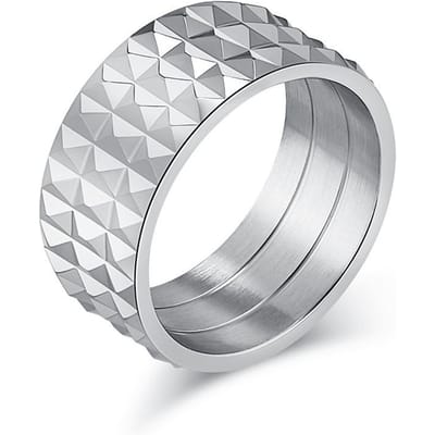 Europese en Amerikaanse Stijl Overdreven Diamantpatroon Roestvrijstalen Ring Zonder Geslacht Man of Vrouw 12# white