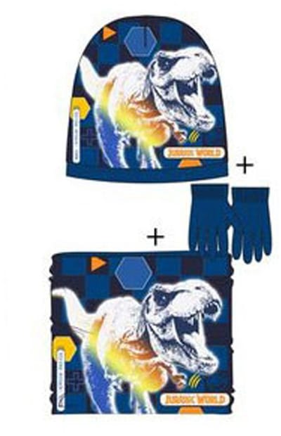 Jurassic World Attack Donkerblauwe kindermuts + snood + handschoenen op 52 cm
