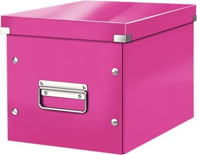 Leitz WOW Click & Store Cube Middelgrote Kartonnen Opbergdoos met Deksel- 26 x 24 x 26 Cm (BxHxD) - Roze