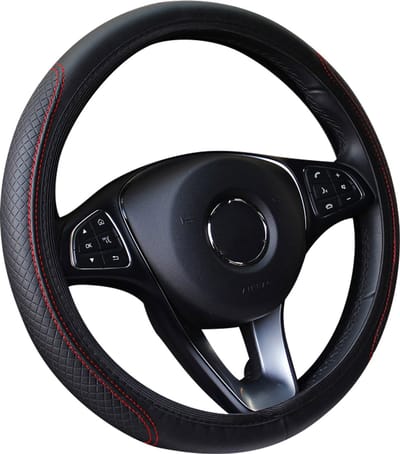 Stuurhoes Auto 37-38 cm - Zwart met Rood Stiksel - Universeel - Kasey Products