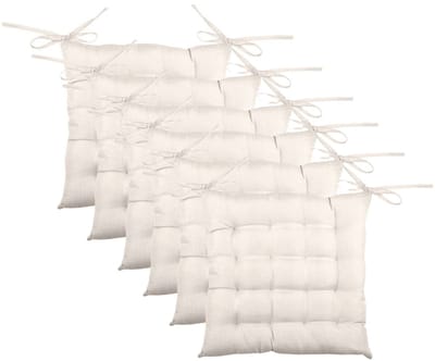 Stof Textile stoelkussen BEA - 6x - gebroken wit - 40 x 40 x 4 cm - touwtjes sluiting - binnen/buiten - zitkussens plat
