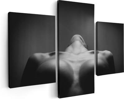 Artaza Canvas Schilderij Drieluik Vrouwen Borsten - Erotiek - Zwart Wit - 90x60 - Foto Op Canvas - Canvas Print