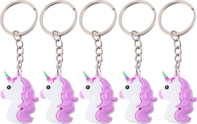 5x Paarse Unicorn Emoji Sleutelhanger