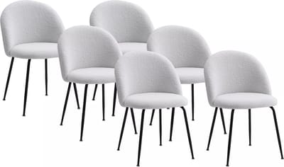 Vente-unique Set van 6 stoelen van boucléstof en zwart roestvrij staal - Wit - MELBOURNE