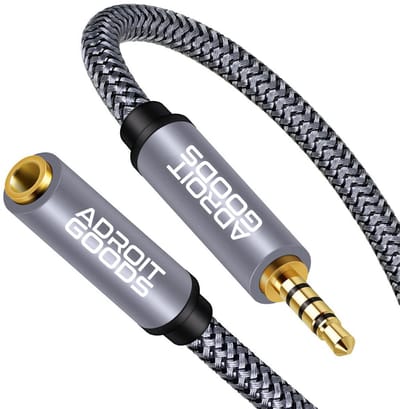 AdroitGoods AUX Verlengkabel 3.5mm – TRRS Audio Kabel – 4-Pole Hi-Fi – Verguld – Male to Female – Jack Extension – 1 Meter