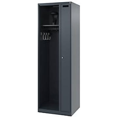 Brandweerkluis C+P Evolo Kombi, 2 vakken voor 1 persoon, met helmhouder, vloerglijders, B 600 x D 500 x H 1850 mm, RAL 7016 antracietgrijs
