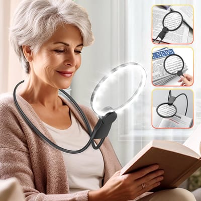 Unyqoos® Groot vergrootglas met LED-verlichting en verstelbare standaard voor comfortabel lezen
