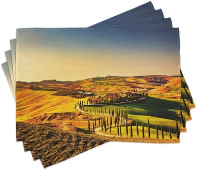 ABAKUHAUS Italië placemats, Tiscjdeco gemaakt van kleurvaste stof voor de eetkamer en keuken, goudsbloem groen blauw
