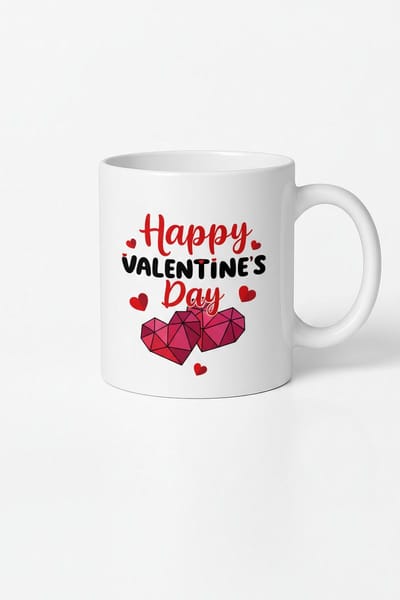 Valentijnsdag Mok 'Happy Valentine's Day' met Geometrische Harten - Perfect Cadeau