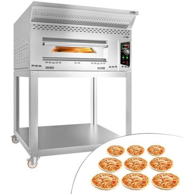 GGM Gastro Gas Pizzaofen - 9x 34cm - Manuell - inkl. Haube, Untergestell & Rollen Zilver
