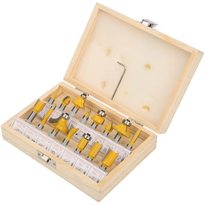 15-delige set gecementeerd carbide bovenfrezen Houtbewerkingsfreeskit met opbergdoos 8 mm schacht
