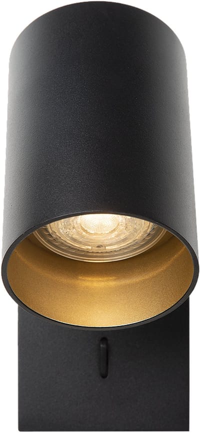 Atmooz Nuo Wandlamp – 15 x 10 x H12 cm – Zwart Metaal met Gouden Binnenkant – Kantelbare Spot – Sfeervolle Muurverlichting