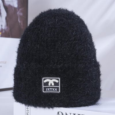 Chapeaux pour femmes pour l'hiver pour femmes Chapeau tricoté chaud épaissi Style coréen Tendance Peluche Protection de la tête et des oreilles Coupe-vent Chapeau en laine black