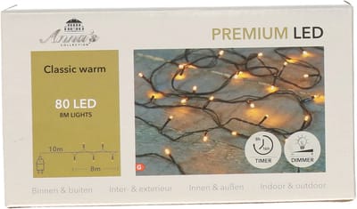 Anna's Collection Kerstverlichting premium - 80 led lampjes - warm wit - 800 cm - lichtsnoer - dimmer - kerstlichtjes - kerstlampjes