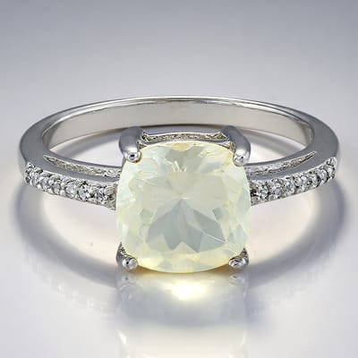 Cavill - Zilveren Ring 925 Sterling Zilver - 1 7 ct Orthoklaas Madagaskar - 14 Witte Topazen 0 055 ct - Vintage Kussensleuf - Maat 17
