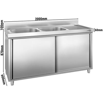 GGM Gastro Spülschrank PREMIUM - 2000x600mm - mit 2 Becken links Zilver