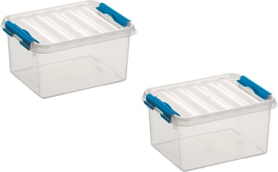 4x stuks sunware q-line opberg box/opbergdoos - 2 liter - 20 x 15 x 10 cm - kunststof - opslagbox - transparant/blauw