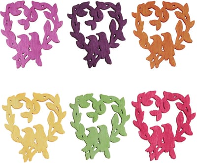 Strooidecoratie vogel hout hart tafeldecoratie kleur 3,5/1,5cm 72 st,