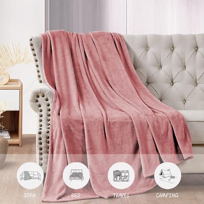 Famanu - Fleece Deken 130 x 160 cm - Roze - Superzachte Flanel Plaid voor Bank & Kinderbed