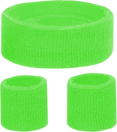 Thijox - Neon Zweetbandenset - Retro Jaren 80 en 90 Outfit - Vokuhila Accessoires - 2 Armbanden en Hoofdband - Kostuumaccessoire voor Feest, Carnaval