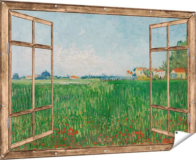 Gards Tuinposter Doorkijk Veld met Klaprozen - Vincent van Gogh - 180x120 cm - Tuindoek - Tuindecoratie - Wanddecoratie buiten - Tuinschilderij