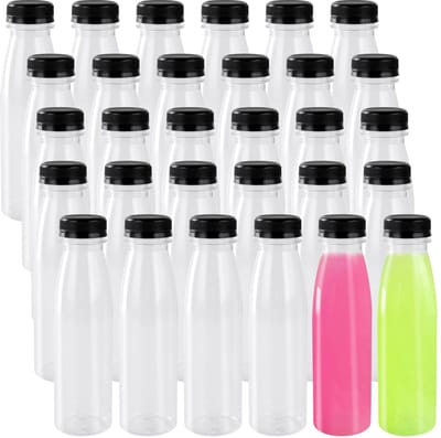 Dailygoods- Sapflessen 30 stuks 300 ml - Lege Smoothie Fles - Heldere Sapflessen - Zwarte Deksels - Voor Drank/Sap - Drankflessen