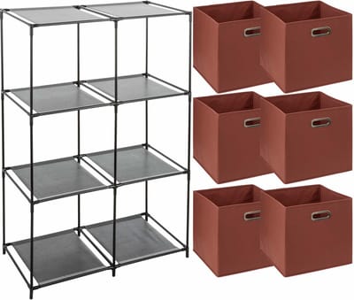 5Five Kastmandjes/opberg manden - steenrood - 6x stuks van 29L - Metalen rekje is 68 x 98 cm