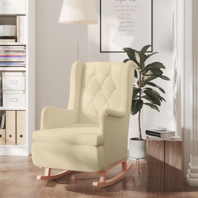 vidaXL - Fauteuil - met - massief - rubberwood - schommelpoten - stof - crèmekleurig