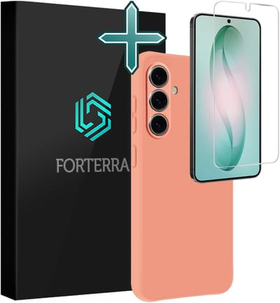 Hoesje Met Screenprotector - Geschikt voor Samsung Galaxy S26 - Sterk & Shockproof - Telefoon Hoes - Back Cover - Siliconen Case - Perzik
