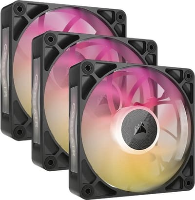 Corsair iCUE LINK RX120 MAX RGB PWM Thick Fans Starter Kit - 3-pack - 120mm - 71.28 cfm - 400 - 2000 rpm - 10 - 29.5 dBA - Incl. iCUE LINK System Hub - 8 RGB LED's - 4-pin PWM - zwart