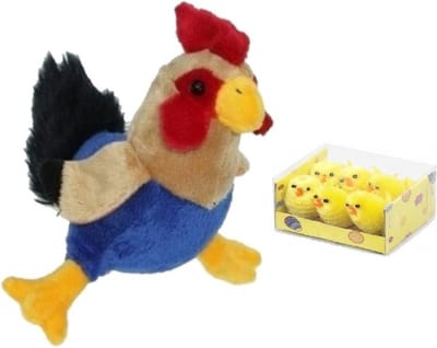 Pluche kippen/hanen knuffel van 20 cm met 6x stuks mini kuikentjes 3,5 cm - Paas/pasen decoratie