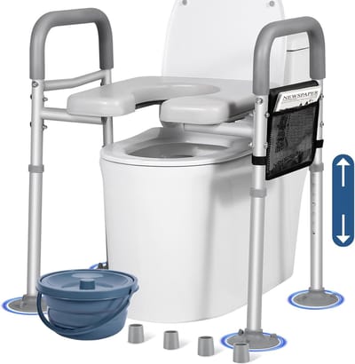 Toiletverhoger met Handgrepen – Verstelbaar tot 227 kg – Verhoogde Toiletbril met Kussen & Opbergzak – Voor Senioren & Zorg