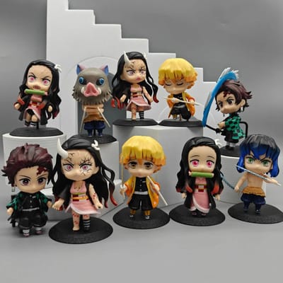 10 stuks/set Q Ver. Demon Slayer Strijders Figuren Tanjirou Zenitsu Nezuko Inosuke Vechtmodel Poppen Speelgoed PVC Beeldjes Kinderen Cadeaus white