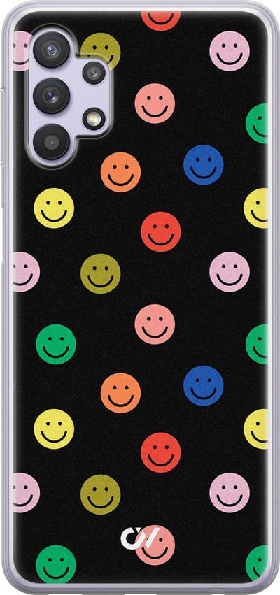 Hoesje geschikt voor Samsung Galaxy A32 5G - Retro Smileys - - Zwart - Soft Case Telefoonhoesje - TPU Back Cover - Casevibes