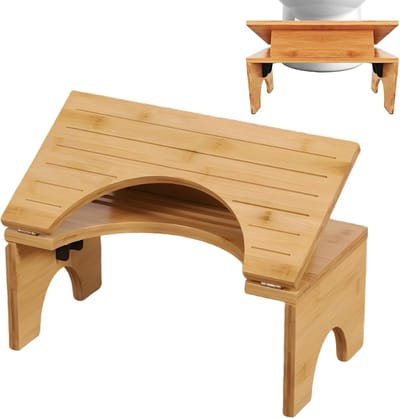 Toiletkruk Bamboe - Badkamer Kruk - Comfortabel Toiletbezoek - Inklapbaar Verstelbaar - 18-27cm Hoogte - Natuurlijk Hout