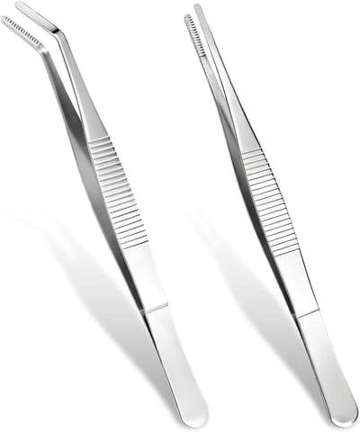 Pincetten Set - Gebogen en Rechte Pincetten - Precisiewerk - Roestvrij Staal - 2 stuks - Zilver