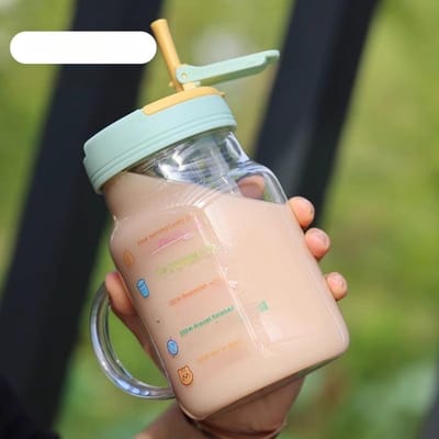 800ml Transparante Glazen Met Rietje Beker Huis En Keuken Drinkwaren Waterfles Met Handvat Drank Thee Koffiekop black