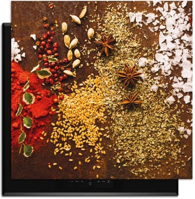 KitchenArt - Spice Symphony – Inductie Beschermer - 59x52 cm - Kookplaat Beschermer - Luxe Afdekplaat Inductieplaat - Anti-slip & Oprolbaar - Beschermmat Inductiekookplaat