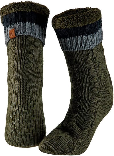 Apollo huissokken heren/dames - legergroen - maat 41-46 - anti-slip - Gebreid/fleece - slaapsokken/bedsokken
