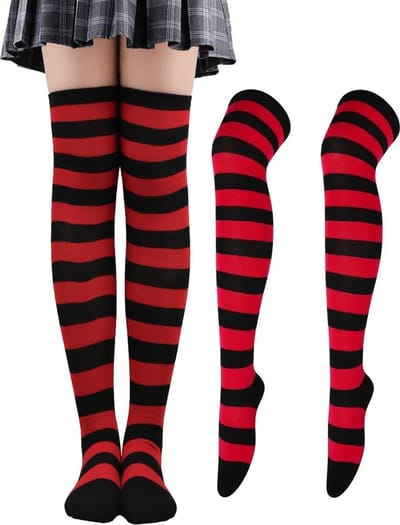 Hoge Dikke Japanse Stijl Kniekousen Meisejs & Dames I Elastische Knie Sokken I Knie Kousen I Verkleedkousen I Rekbaar 50 x 7.5 CM I One Size S/L I Rood/Zwart